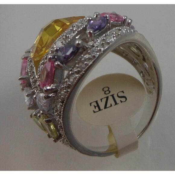 Vintage 1990's CZ Cocktail Statement Ring Simulated Canary Diamond Pink Sapphire - Picture 7 of 9